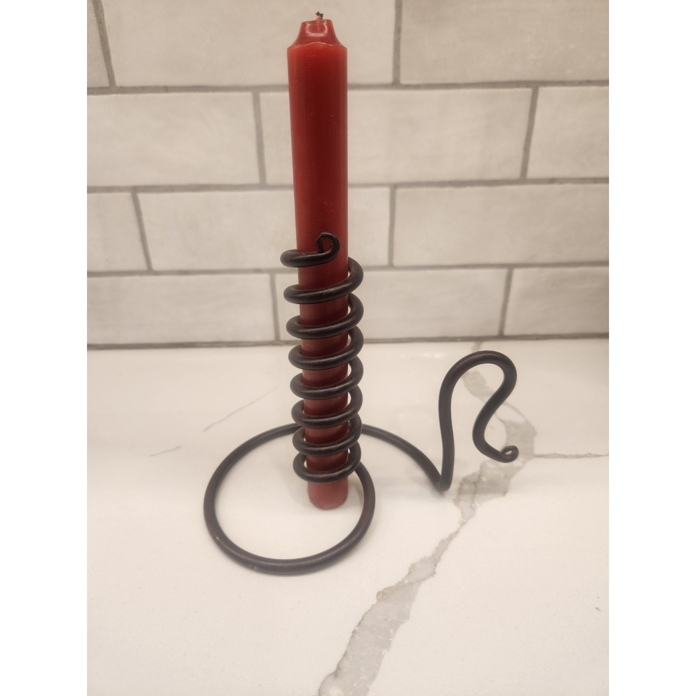 Vintage‎ Wrought Iron Spiral Courting Candle Holder W/Candle See Description
